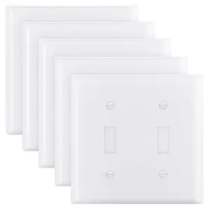 【DealsForYouDays】VEVOR Toggle Light Switch Wall Plates, 2-Gang Switch Electrical Outlet Covers, Standard Size 4.61in Lx 4.53in H Unbreakable Polycarbonate Thermoplastic Faceplate for Receptacle OutletSwitch(5 Pack, White)