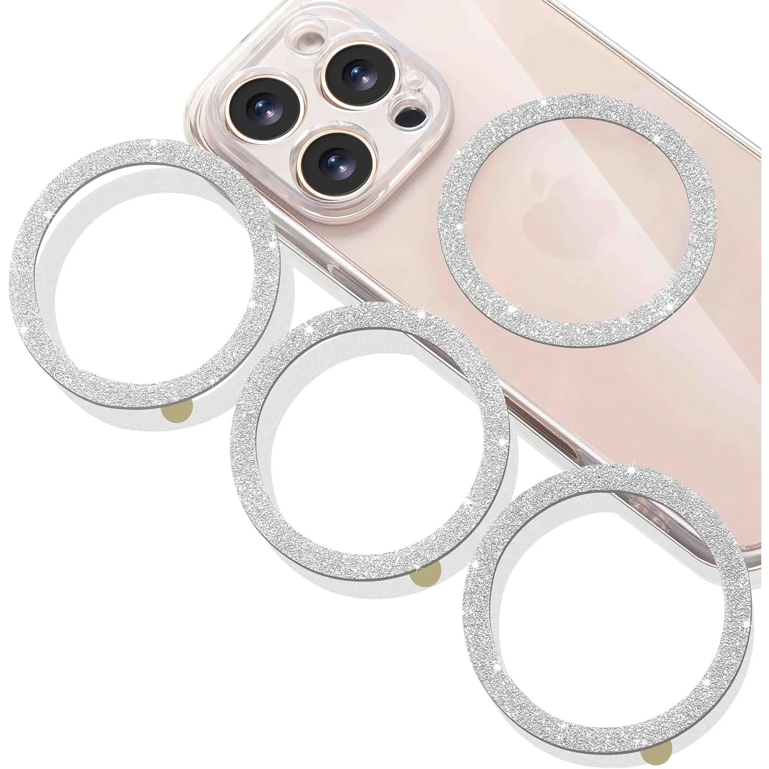 Glitter Metal Rings (4 Pack) MagSafe-Compatible Conversion Kit - Mobile/Smartphone Accessory with Stickers, Synthetic Anti-Slip Grip, Magnetic Mounts & Holders, Easy Install, Galaxy Compatible, Manufacturer Warranty, Accessories, Ipad