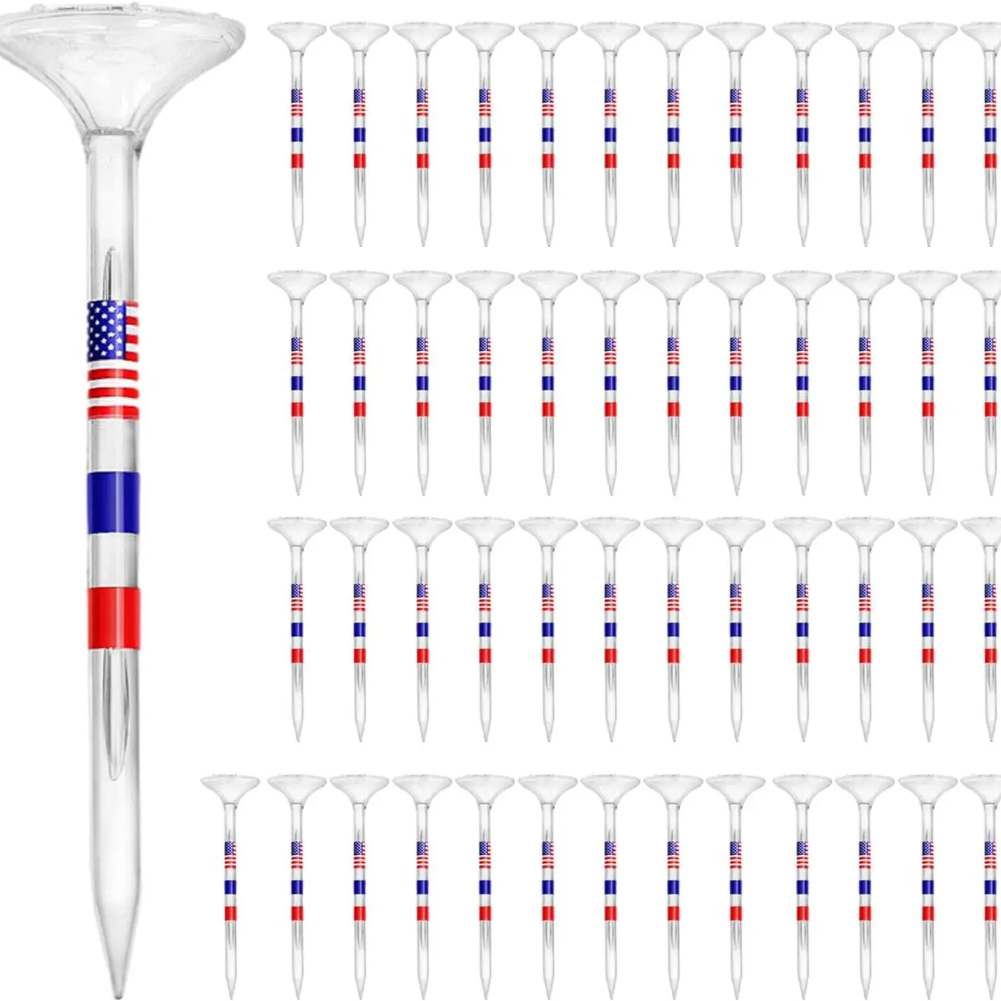 20Count USA Flag Bamboo Golf Tee,Premium Golf Tees, 3 1/4'' Unbreakable Transparent Plastic Golf Tees, Reduces Friction & Side Spin, Golf Accessories Gift for Men American Flag, Golf Equipment, Biodegradable Material, Golf Supply