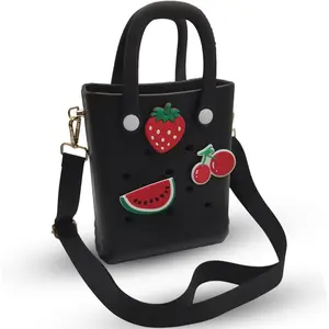 Small Rubber Beach Bag Waterproof Mini Eva Tote Pool Bag With Holes and Crossbody Strap For Women