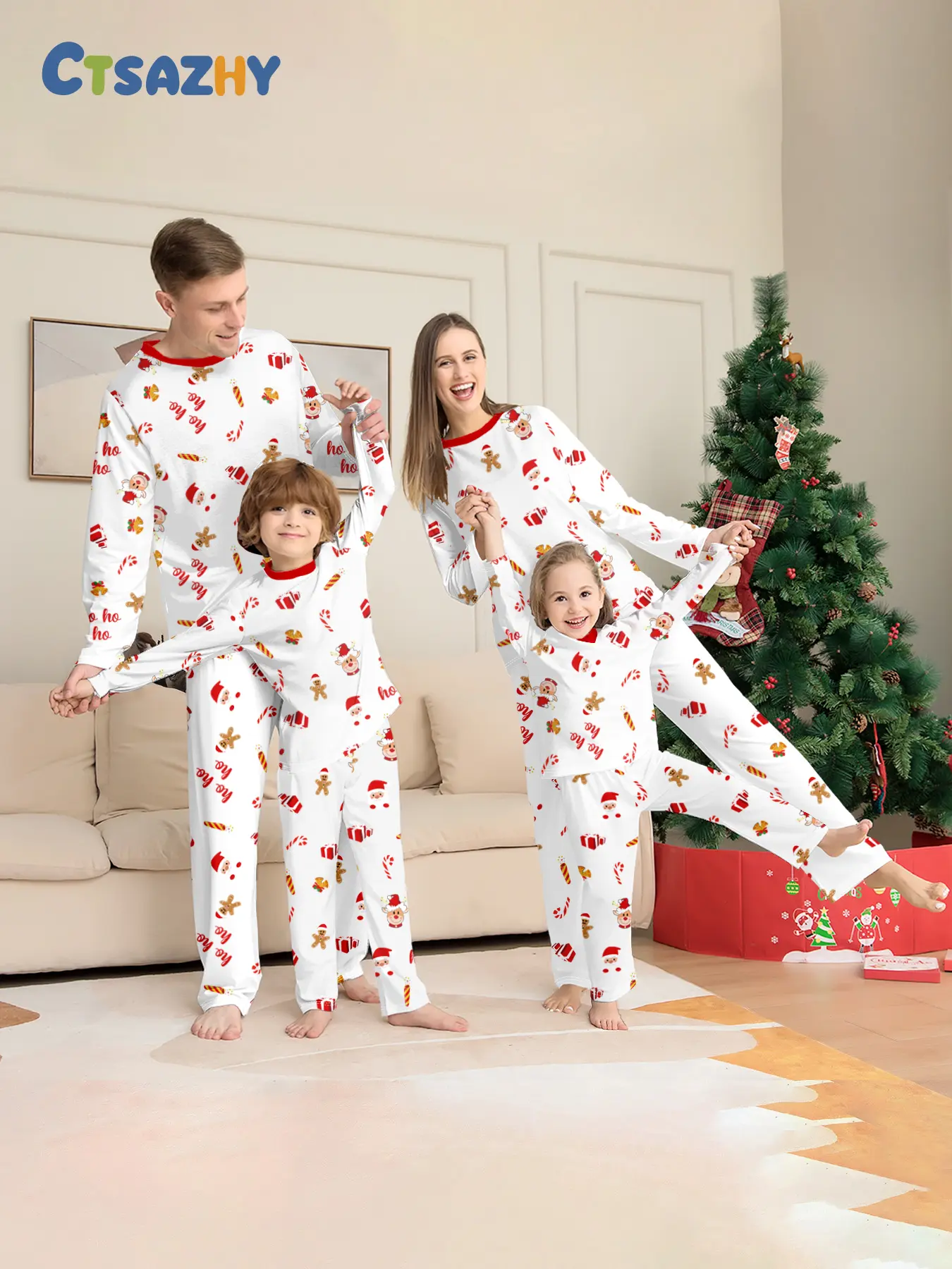 Christmas EIk Famly Matching Pajamas Set 4 Pcs Long Sleve Rd Xmas Printed Sofit Warm Loungeweas Holiday Family Sleepwear for Men Women Kids Chistmas Gif Outft