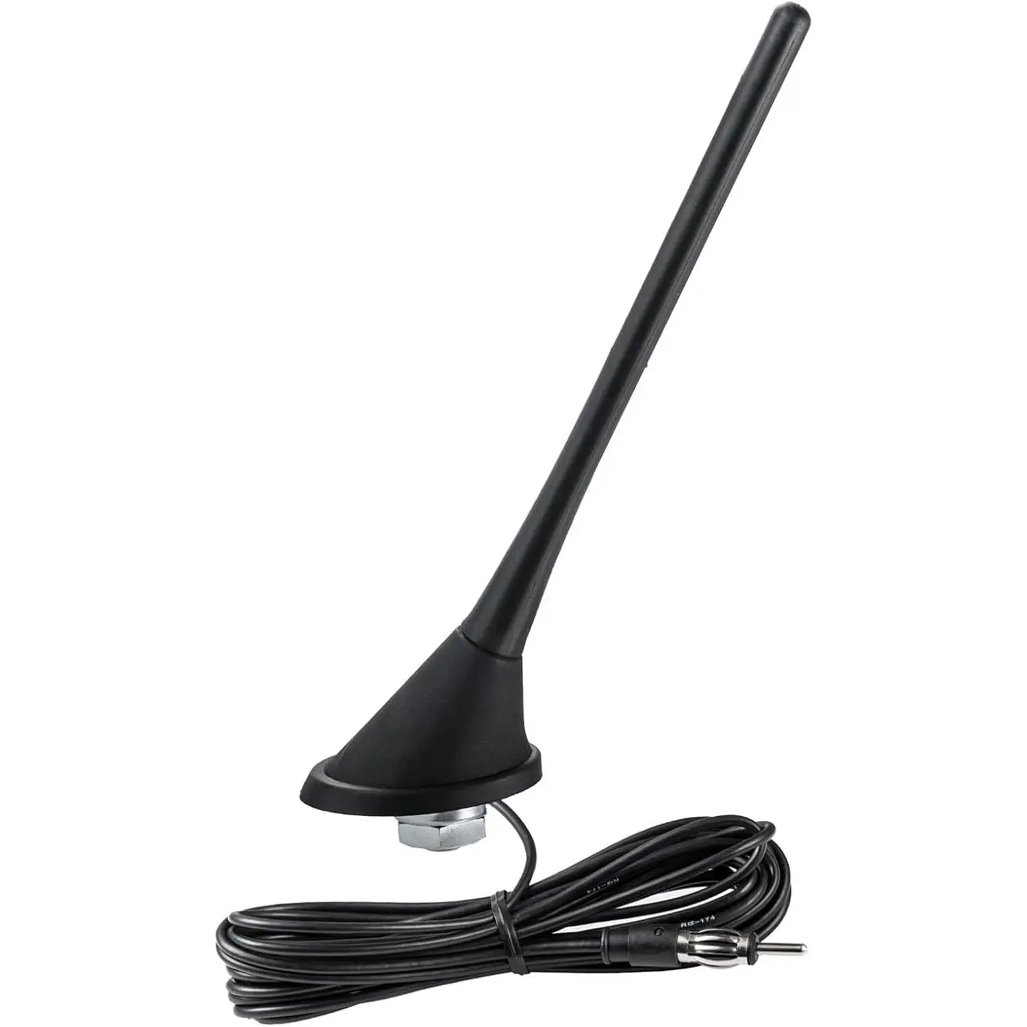 Automotive Amplified AM FM Radio Antenna - 9.4in Roof Mast Soft Whip, 16ft Cable, Copper Core, DIN Male, Weatherproof Single Set for Car Stereo Receiver Units