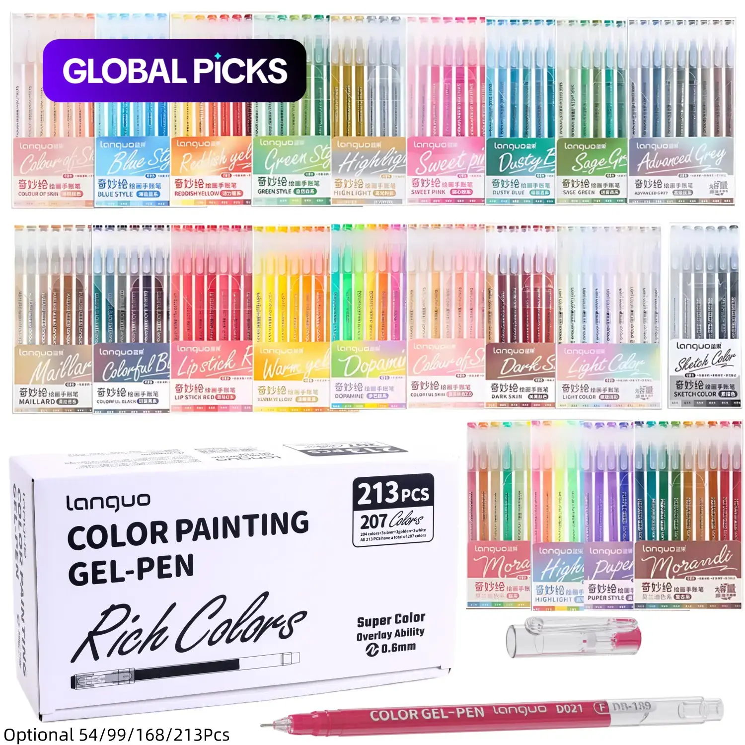 54/99/168/213pcs Gel Pens with Portable Case, 0.6mm Fine Tip, Colored Gel Pens for Journaling, Art Drawing & DIY Crafts, Stackable Colors, Smooth Water-Based Ink, Coloring Book Markers, Colored Pens Set #GLOBAL PICKS