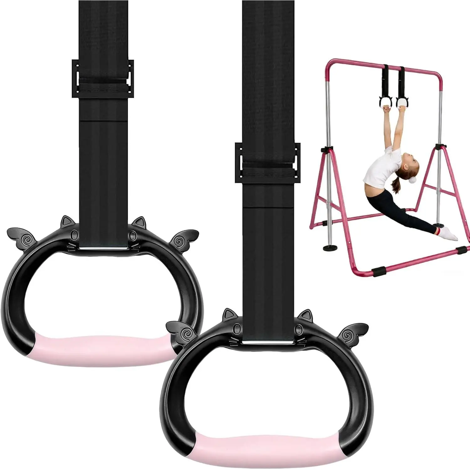 Gymnastics Rings for , Professional Adjustable Extended Straps, 550 lbs Weight Capacity, Featuring  Non-Slip Grip Design, Suitable for Indoor/Outdoor Strength and Fitness .