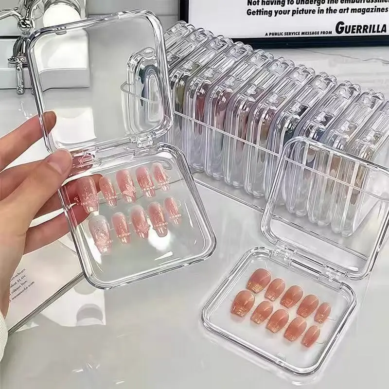 Nail Art Storage Box Set, 12pcs Transparent Acrylic Nail Organizers, Clear Storage Containers with Large External Case, Includes 2 Adhesive Strips, Portable Multi-Use Organizer