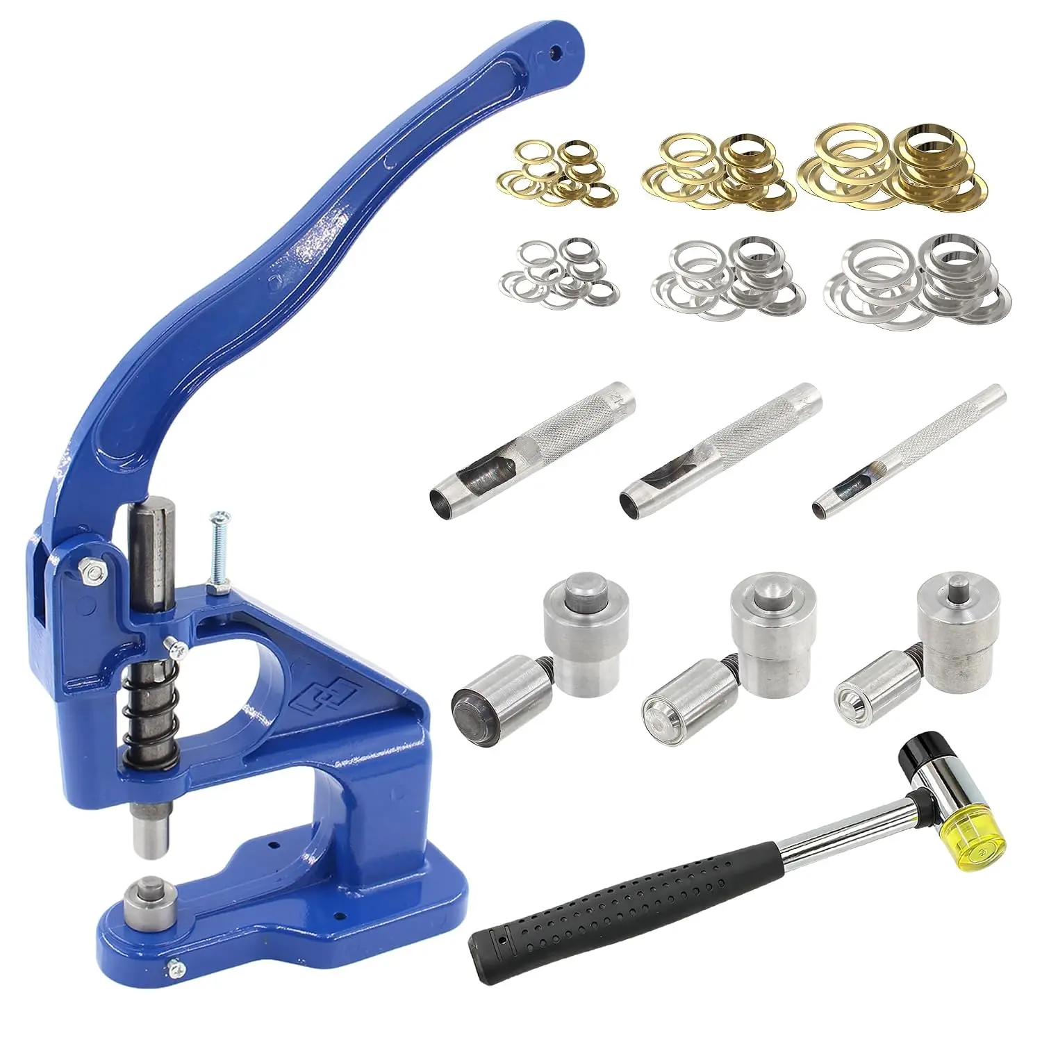 Heavy Duty Grommet Tool Kit Hand Press Grommet Machine 3000 count Grommets Eyelets with 3 Dies #0#2#4, Punch Hole Tools Double  Rubber Hammer for Fabric Tarps Leather Canvas Bags Shoes