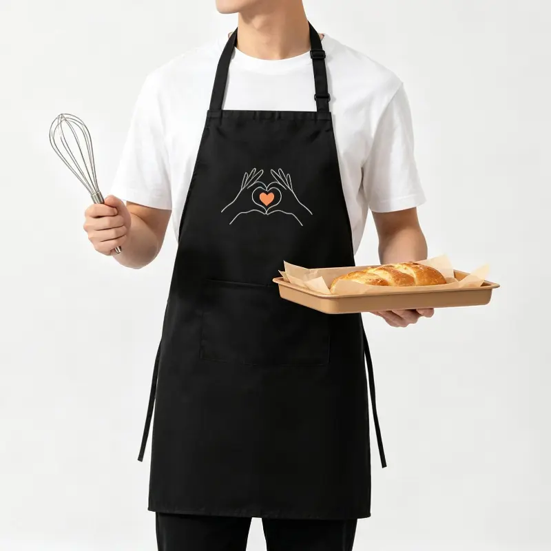 Women's 2-Pack Waterproof Hand-Heart Graphic Aprons, Adjustable Custom Image Upload Aprons with Front Pocket for Baking, BBQ, Household Work