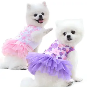 Pet Dog Cat Peach Blossom Dress Clothes, Puppy Clothes, Kitten Clothes, Teddy Bichon Poodle Pet Supplies, Dog Clothing, Cute Floral Costume for Small Dogs and Cats