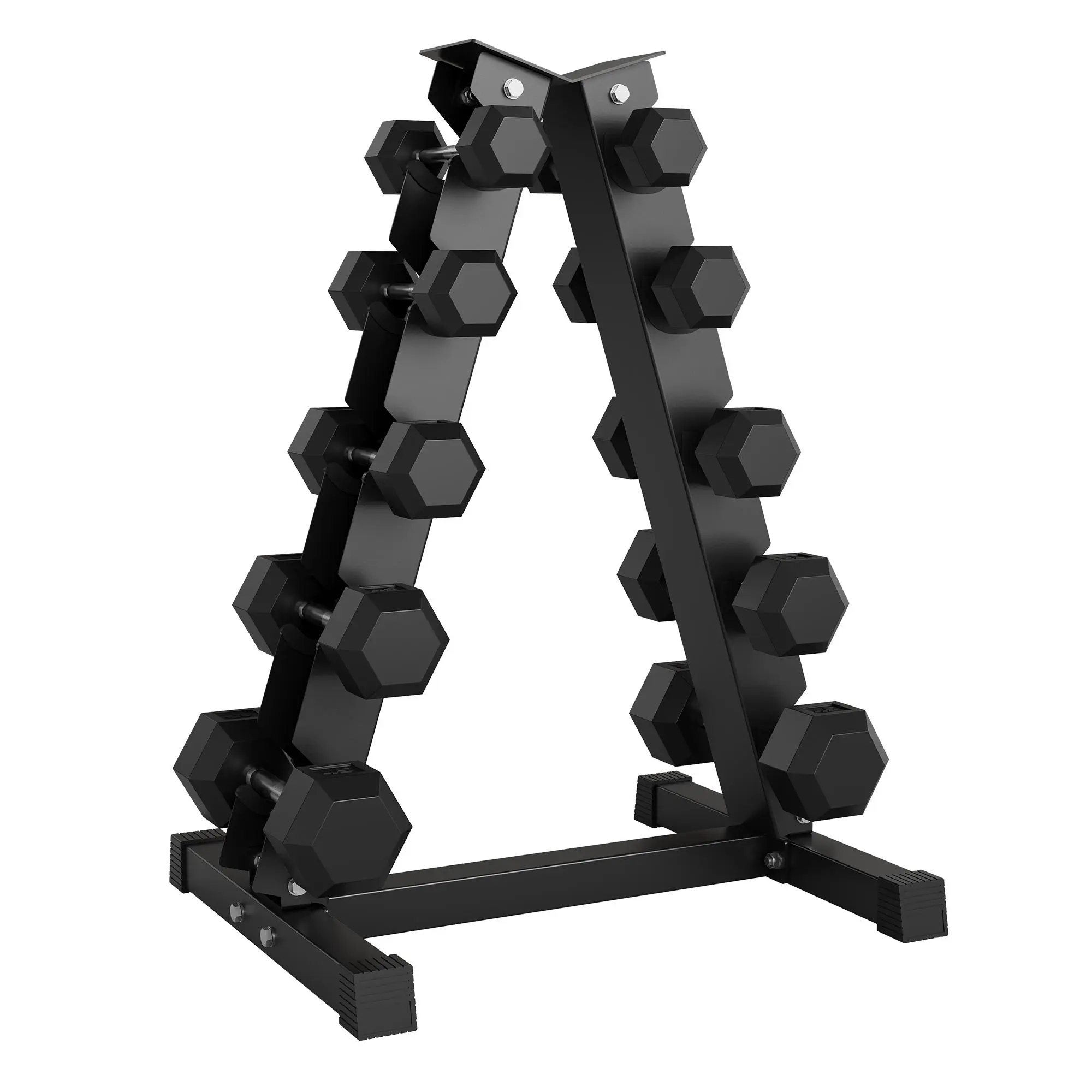 A-Frame 5-Tier Heavy Duty Dumbbell Rack, Carbon Steel Vertical Weight Storage Organizer with Rubber Protective Guards & Anti-Slip Feet, Space-Saving Home Gym Holder Fits All Standard Dumbbells