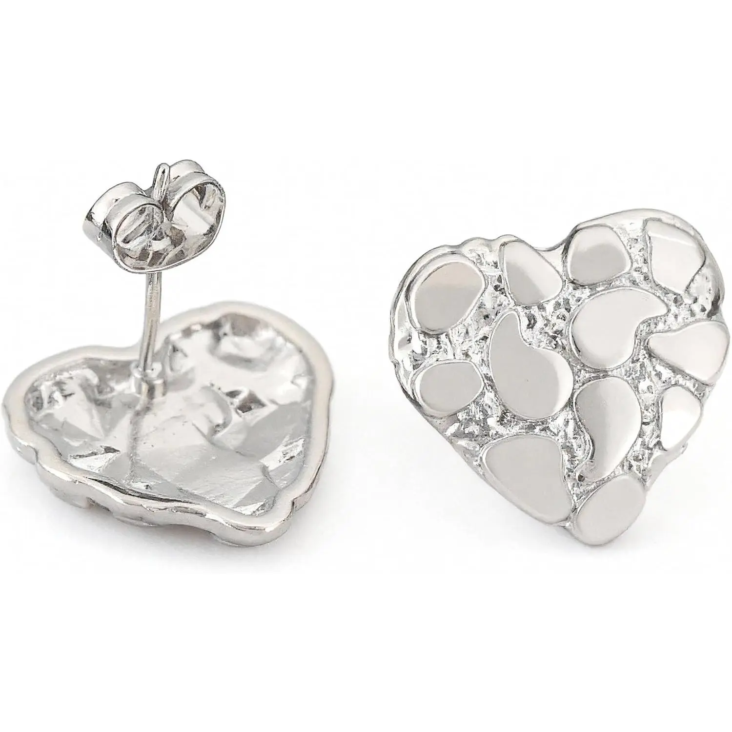 Heart Nugget Earrings for Women & Men, 14K  Plated Stud | Nickel-Free, , , ite , Heart Shape,  Texture, Minimalist, Unisex