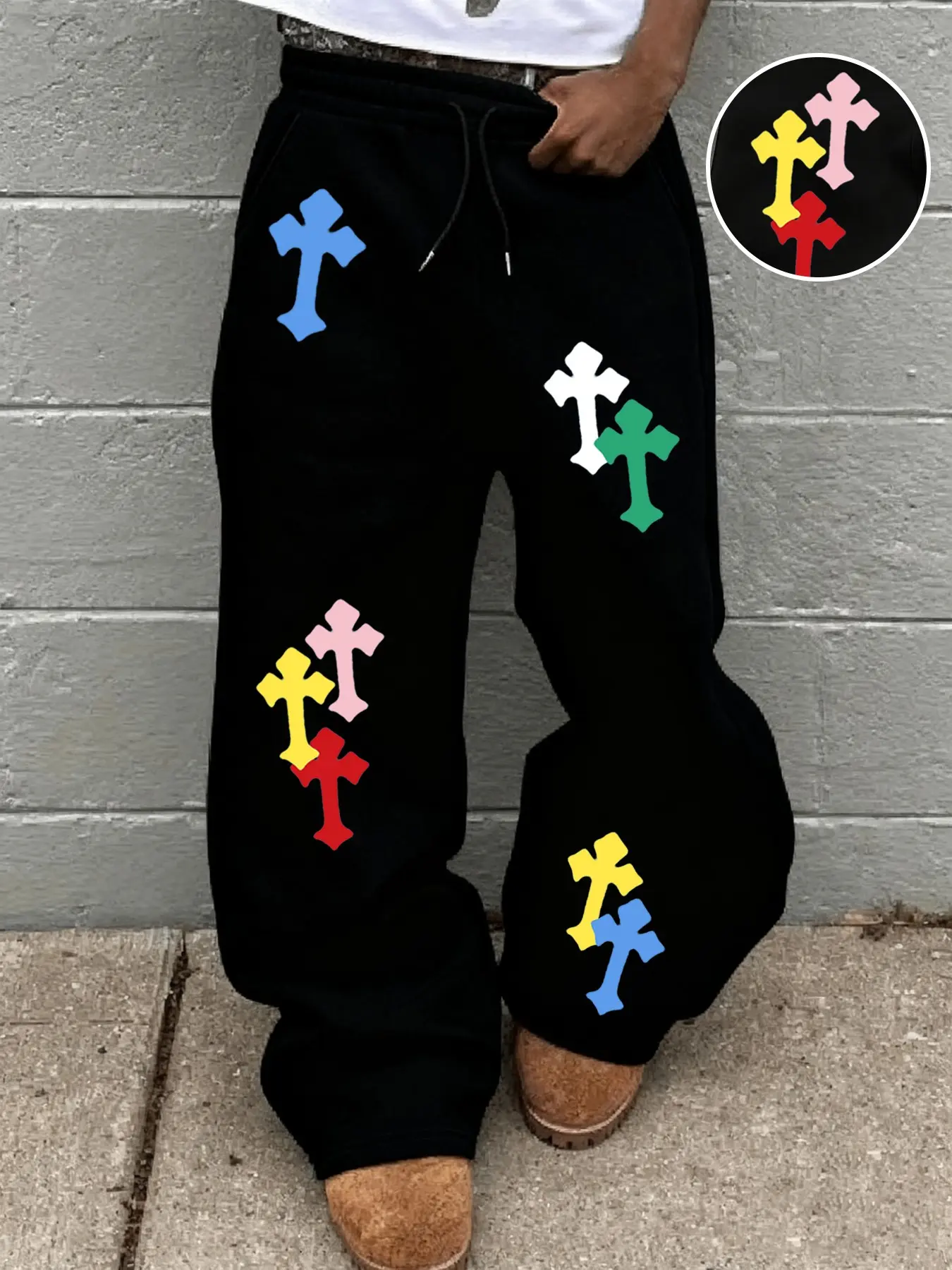 🔥 Y2K Chrome Hearts Inspired Multicolor Cross Wide-Leg Sweatpants ...