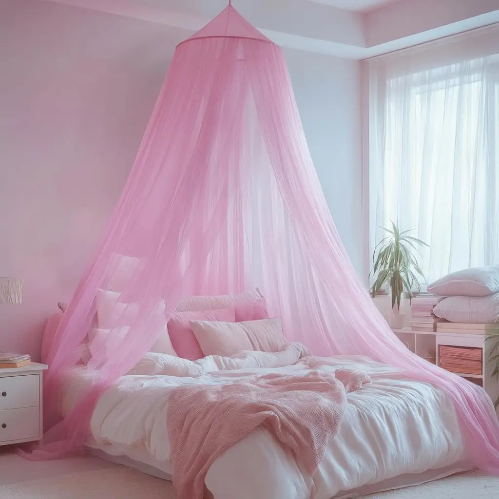 Bed Canopy for Girls Kids Round Dome Bed Curtain | Fits Single double Twin Full Queen Size Kids Bed Princess Netting Room Decor Ceiling Tent to Cover Toddler Canopy for Bed open breathable mosquito mesh side net indoor Bedroom Accessories