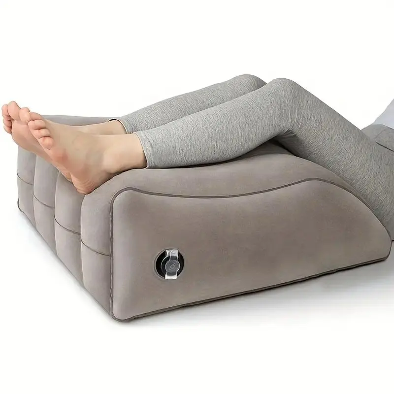 1-Pack Inflatable Leg Elevation Pillow for Improved Circulation - Soft Wedge Cushion with Adjustable Height, Beige, Ideal for Sleeping and Reading, Hand Wash Only, Circulation Enhancement | Contoured Design
