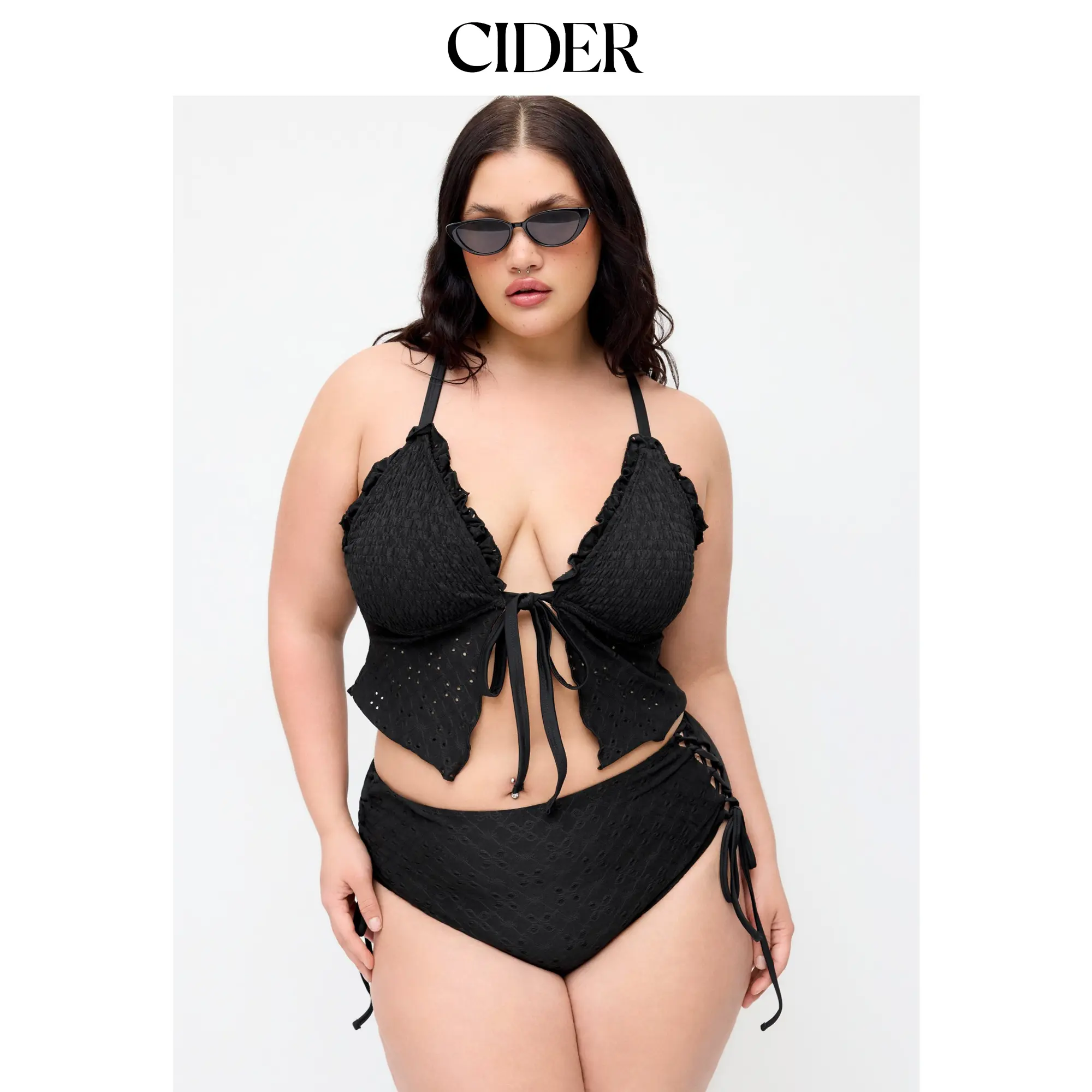 Cider Pointelle Sweetheart Criss-Cross Full Coverage Bikini Set
