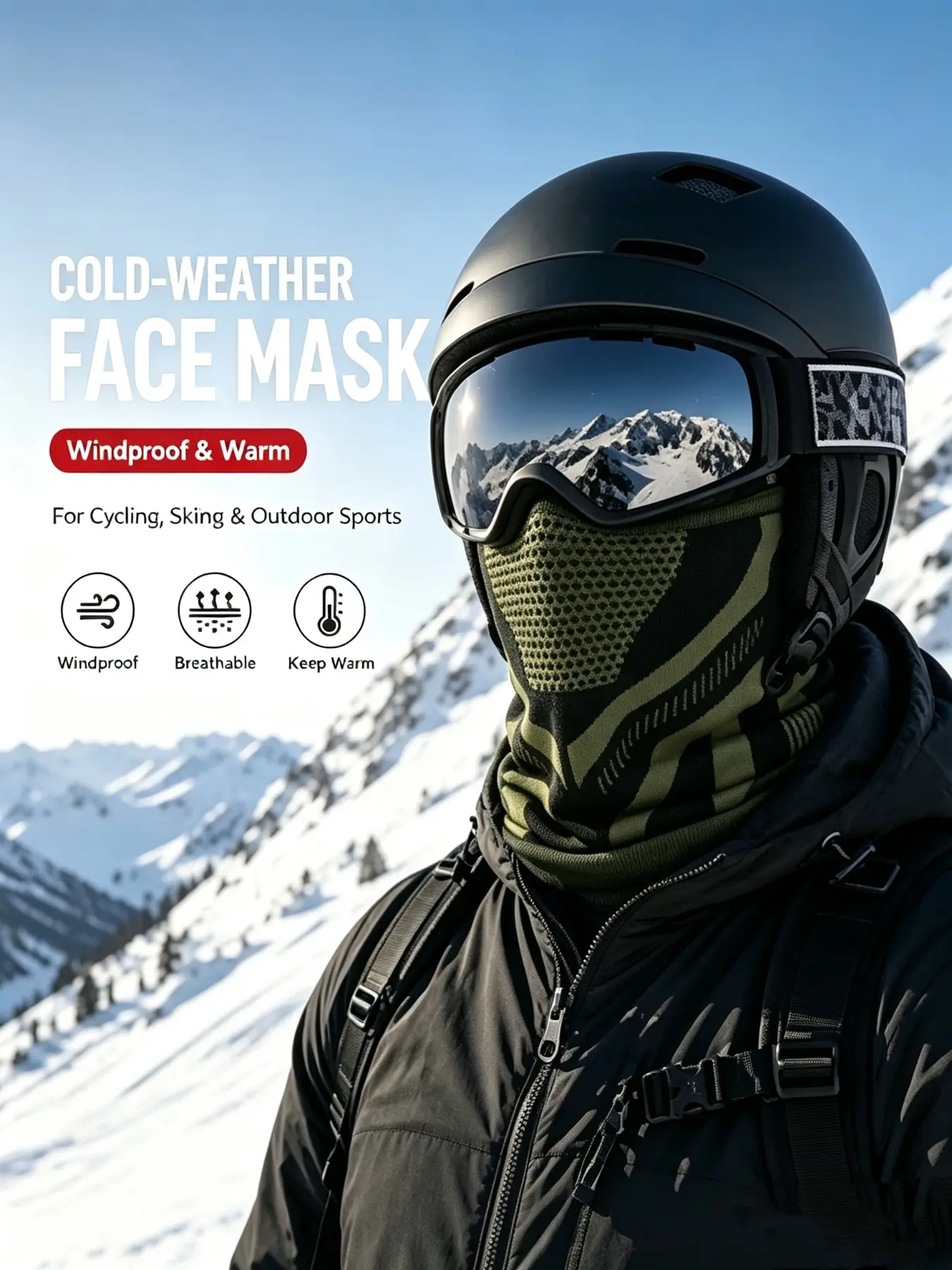 Winter Cycling Windproof Warm Neck Gaiter, Breathable Cold Protection Mask, Thickened Heat Retention Neck Wrap, Motorcycle Electric Bike Ski Universal Head Cover