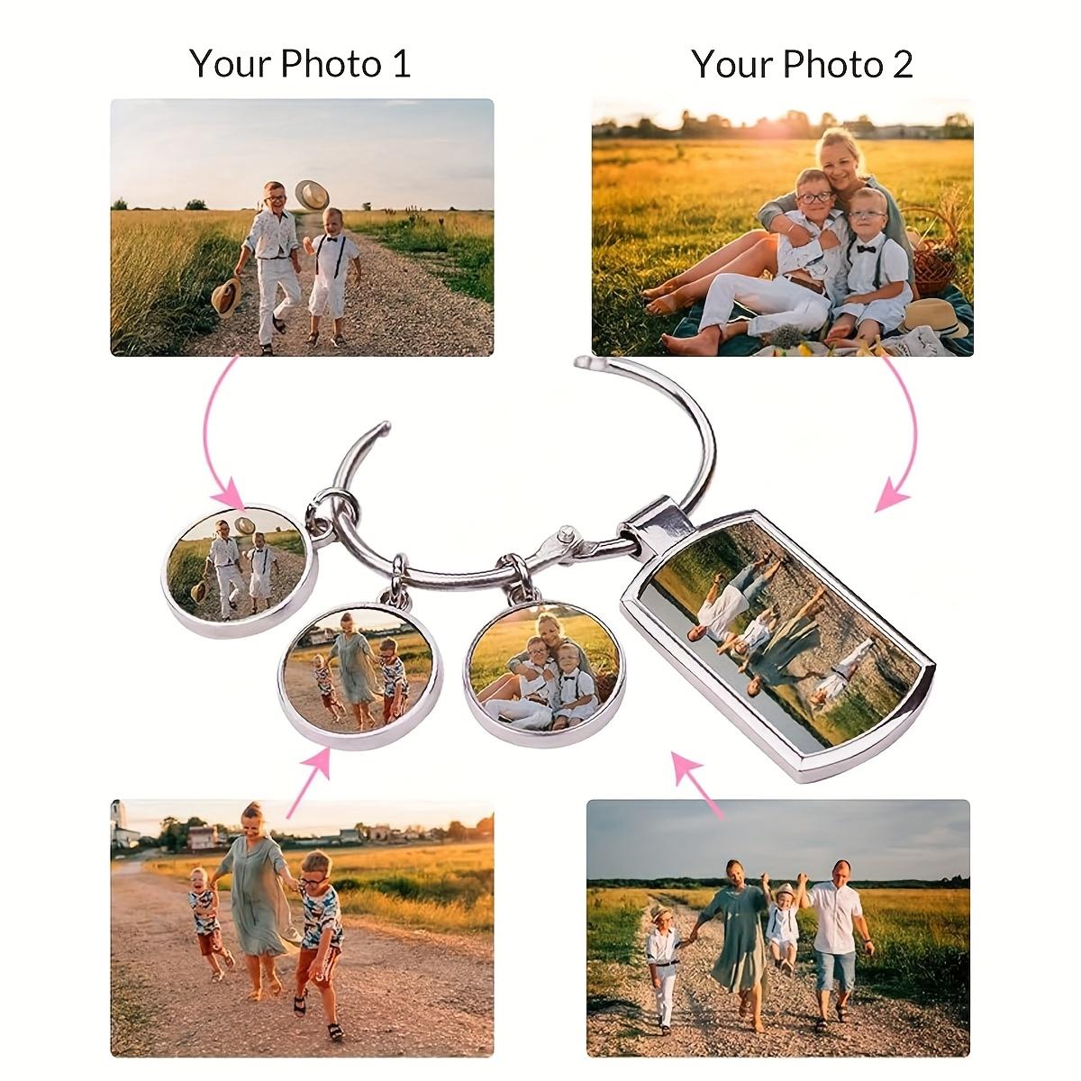 Custom Photo Keychain-4 Pictures, Personalized Keychain, Customized Picture Key Chain, Customizable Bag Charms, Keychains for Women/Mens, Decoration, Zinc Alloy, Anniversary, Birthday Gifts, Family