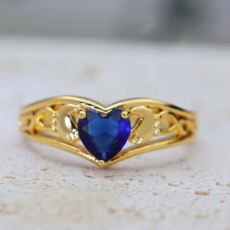 Claddagh Promise Ring for Women, Gold-Tone Celtic Knot Band with Blue Heart Stone, Meaningful Wedding & Valentine's Day Gift, Heart Design Ring, Wedding Promise Rings