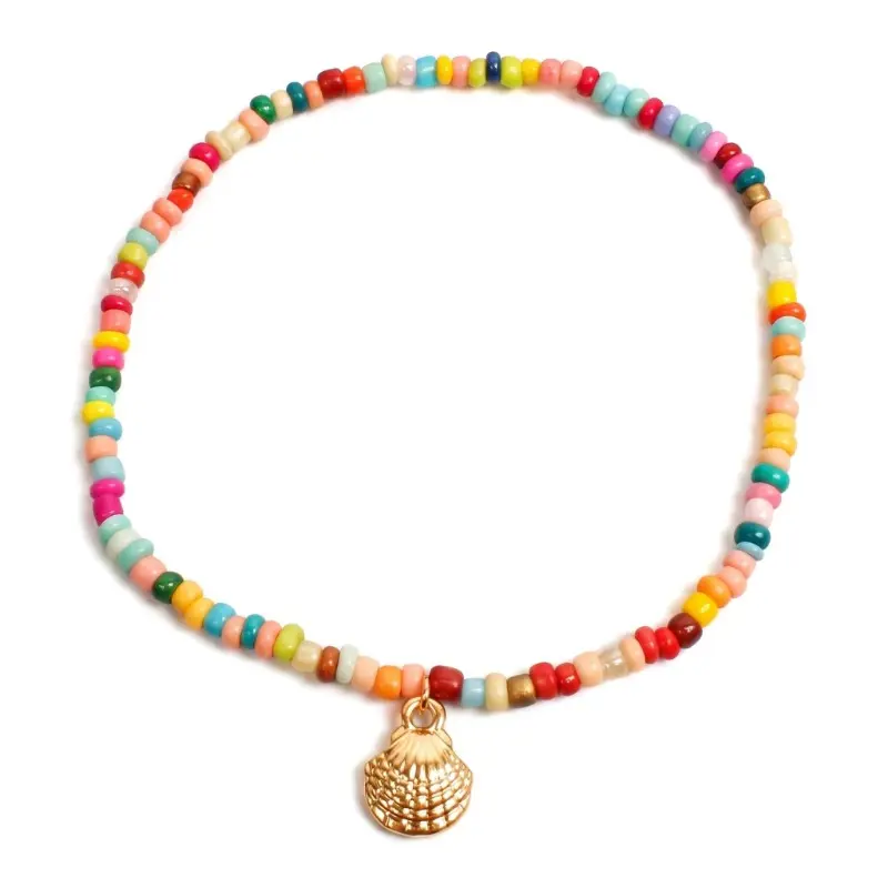 Women's Handmade Beaded Anklet - Colorful Seed Beads, Alloy Scallop Shell Charms, Boho Coastal Jewelry, Tropical Hawaiian Accessory for Seaside Vacations, Summer Outfits, Holiday Gifting