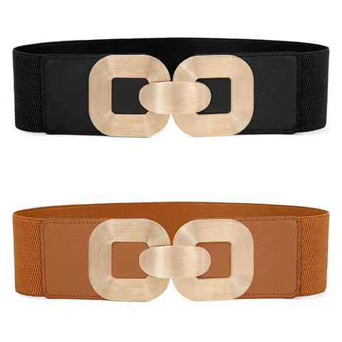 JASGOOD Women Wide Elastic Belts for Dress Fashion Stretchy Waist Belts for Ladies with Gold Buckle