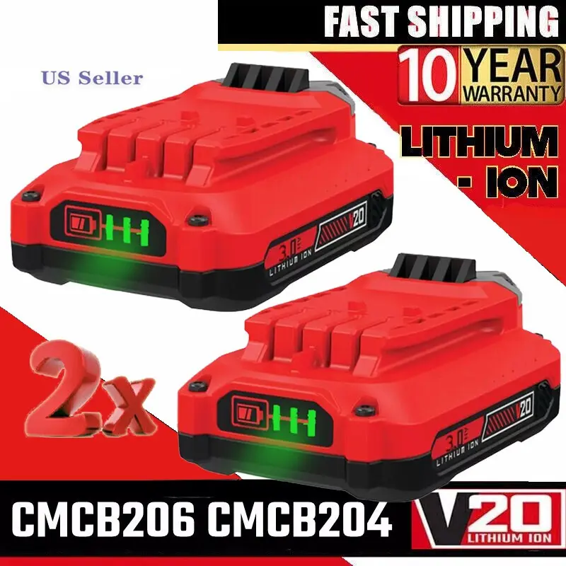High quality  2PACK 20V 3.0AH For Craftsman 20 Volt MAX Li-ion Battery CMCB204 CMCB202 CMCB201