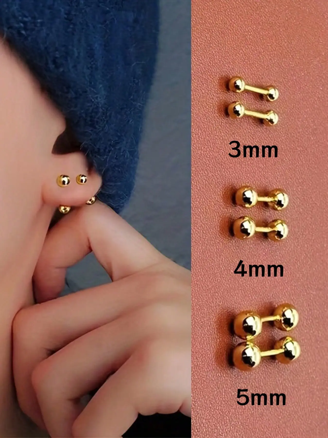 6Pcs Minimalist Stainless Steel Ball Barbell Stud Earrings Set, Hypoallergenic Screw Back Cartilage Helix Piercing Jewelry for Women Men, Fashion Earrings