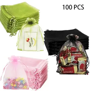 100 Pieces Organza Drawstring Bags，transparent hard mesh drawstring bag,  jewelry bag, self sealing transparent Creative Gift Packaging for handmade earrings and necklaces, suitable for small business DIY handicraft sellers