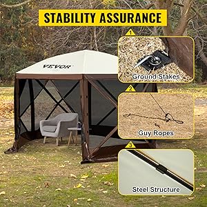 VEVOR Pop Up Gazebo Screen Tent, 6x6 ft Hexagon Pavilion with Mosquito Netting, Removable Wind Cloths & Mesh Windows for Patio and Outdoor Use
