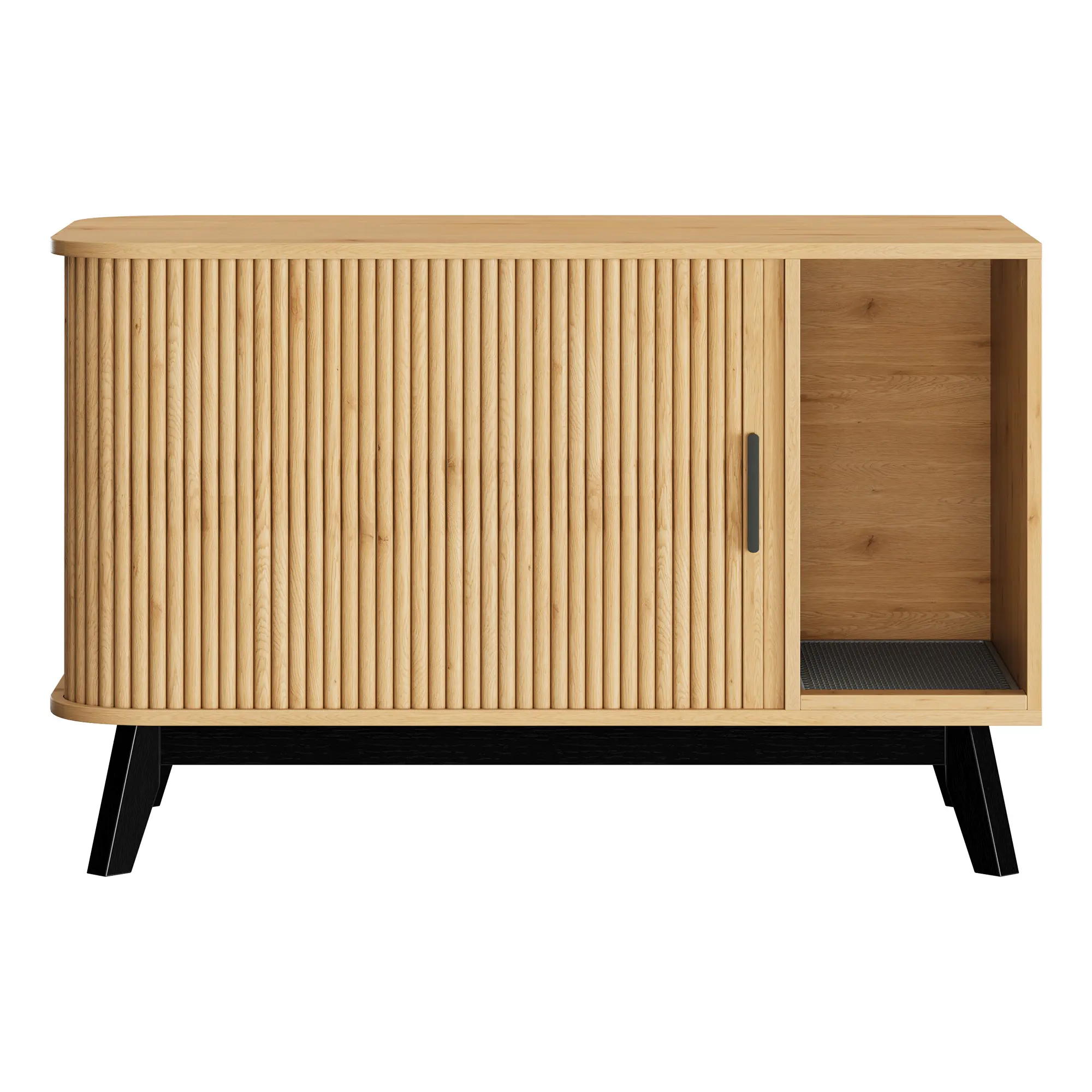 Modern Hidden Cat Litter Box Furniture – 39" Cat House End Table with Sliding Door, Litter Mat, Multi-Functional Pet Enclosure for Living Room