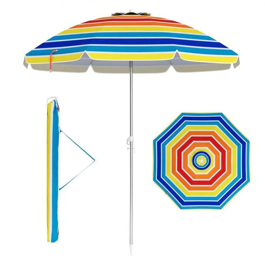 6.5 FT Beach Umbrella UPF50+ Sun Protection Portable Sunshade Parasol