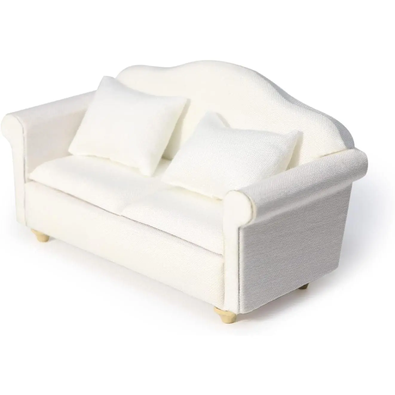 Couch Miniature Furniture Sofa with Pillows for Living Room Desktop Decoration Fabric Sofa Mini Home Scene Accessories Ornament (Double Sofa, White)