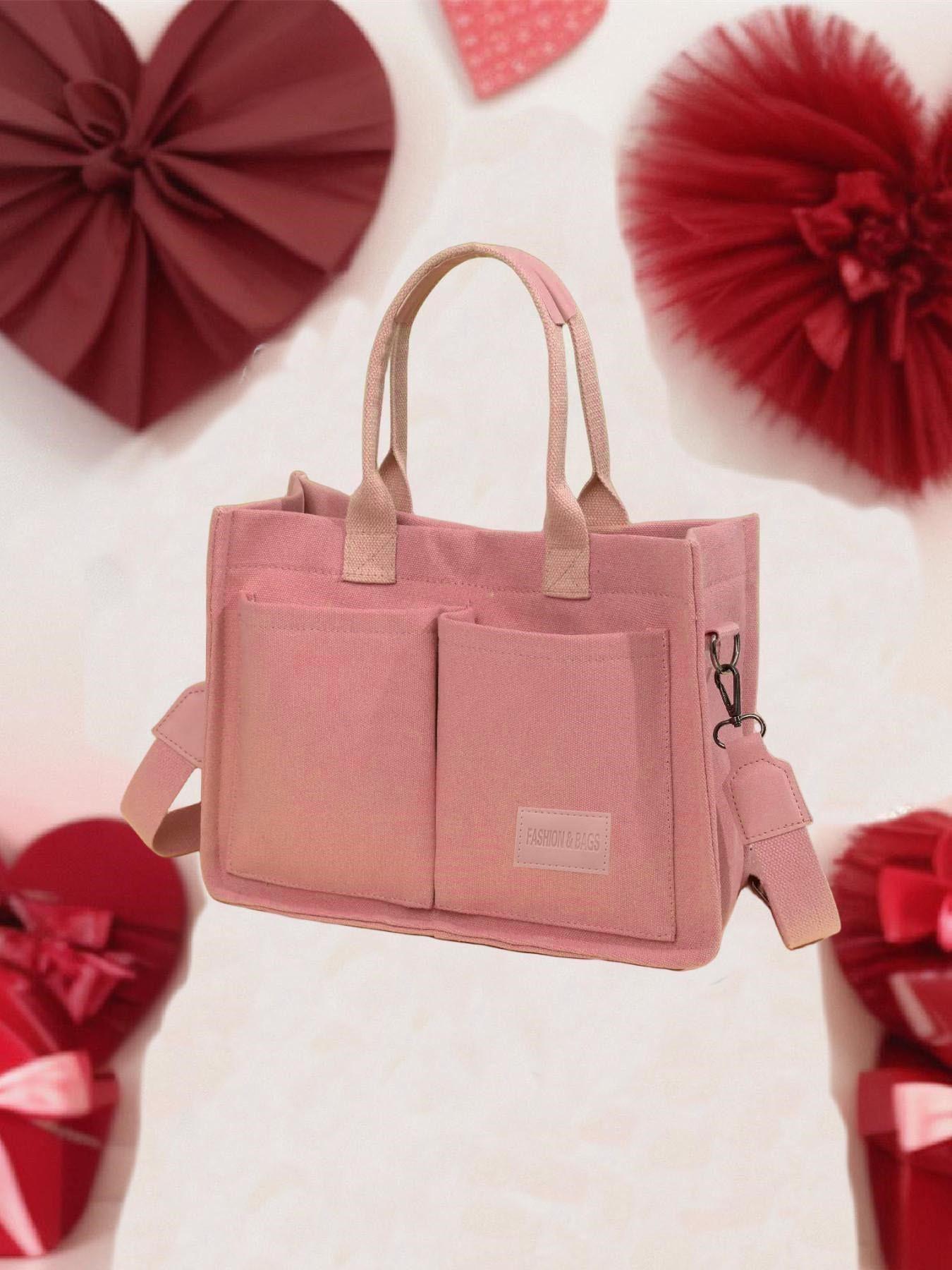 Summer Everything Tote Bag for Women, Plain/Cherry Pattern Work Bag, Everyday Shoulder Bag, Trendy Versatile Commuting Bag, Girl Large Beach Bags