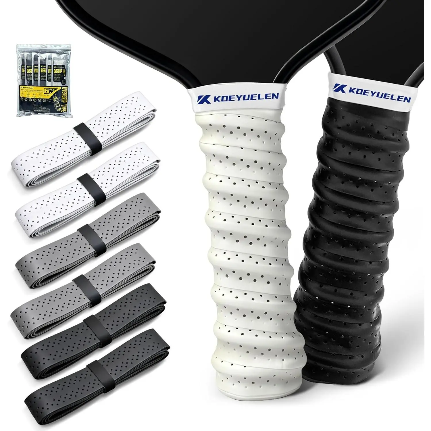 Ribbed Non Slip Sweat Wicking Racket Overgrip Tape Shock Absorbent EVA Cushion Individually Sealed Quick Dry PU Grip Wrap For Pickleball Tennis Badminton Squash Indoor Outdoor Sports Training Competition Equipment