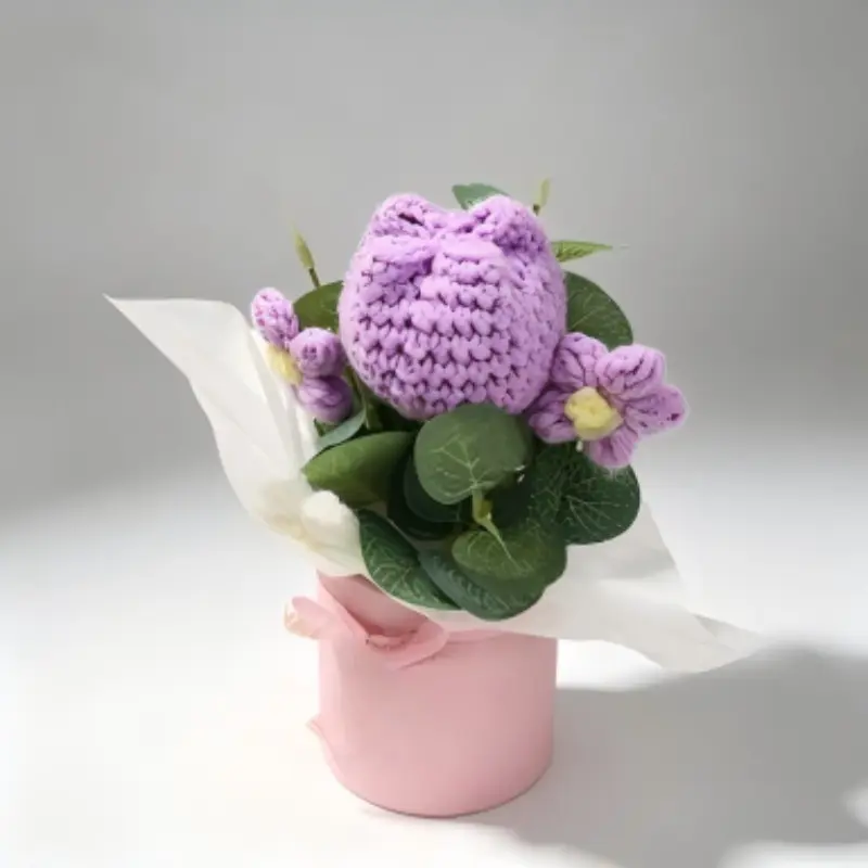 Handmade Hydrangea Bouquet, Yarn Woven Artificial Flower, Gift Box Set, Desktop Decoration, Perfect for Gifting