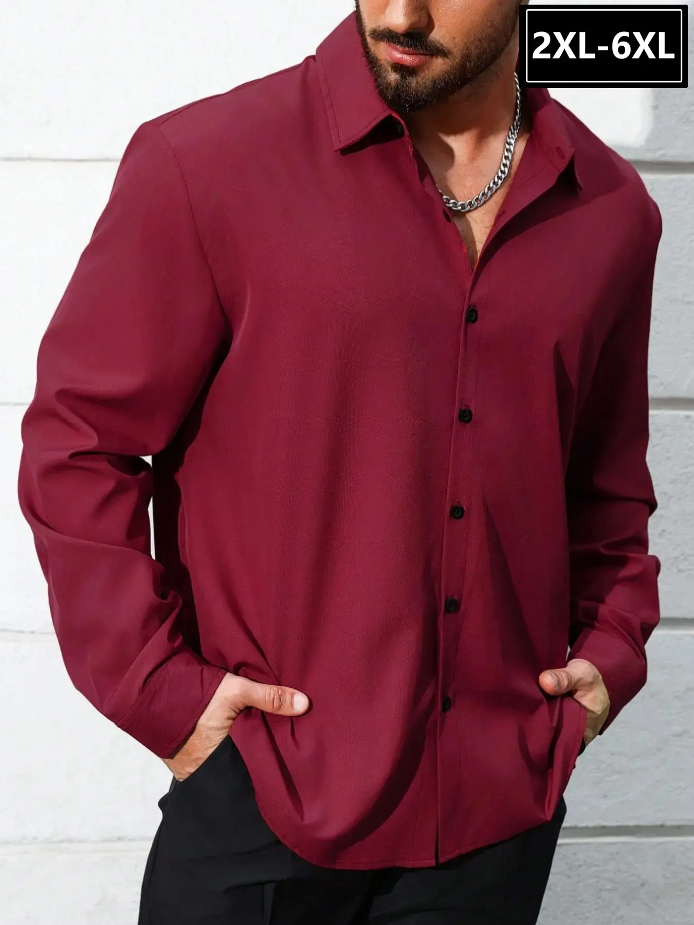 Plus Size Minimalist Dark Blue Dress Shirt for Men, Durable Soft Breathable Fabric, Loose Fit Long Sleeve Button-Up, Versatile Casual and Semi-Formal Wear for All Seasons, Classic Menswear, Breathable Relaxed Fit