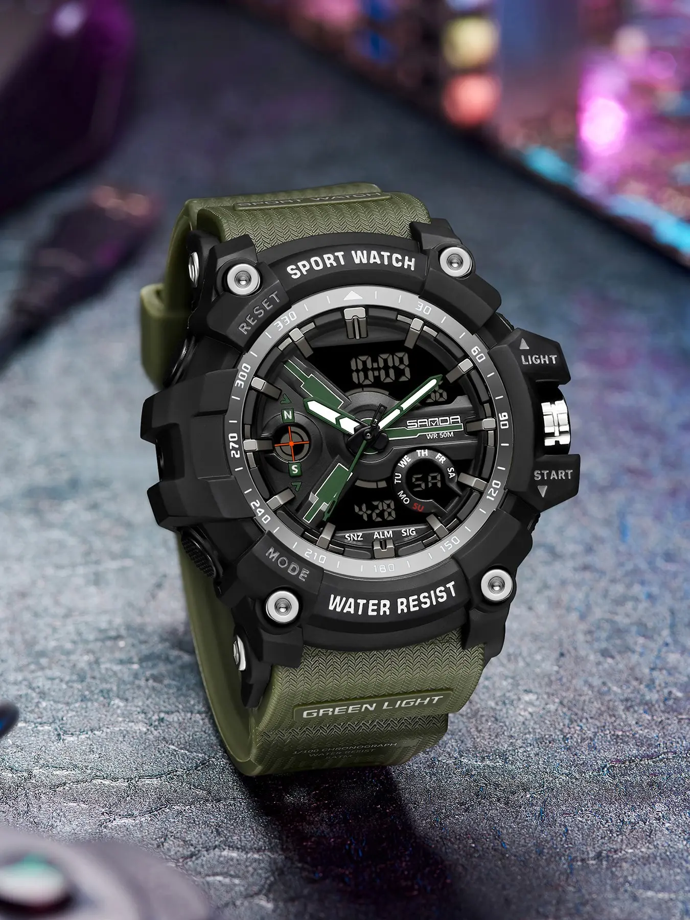 SANDA 3179 for Male Clock shock New Sports Men's Military Watch Waterproof Wristwatch, Men's Sportive Analog-digital Quartz Watch, Water resistant watch with Luminous & Alarm & Calendar Function, with Box