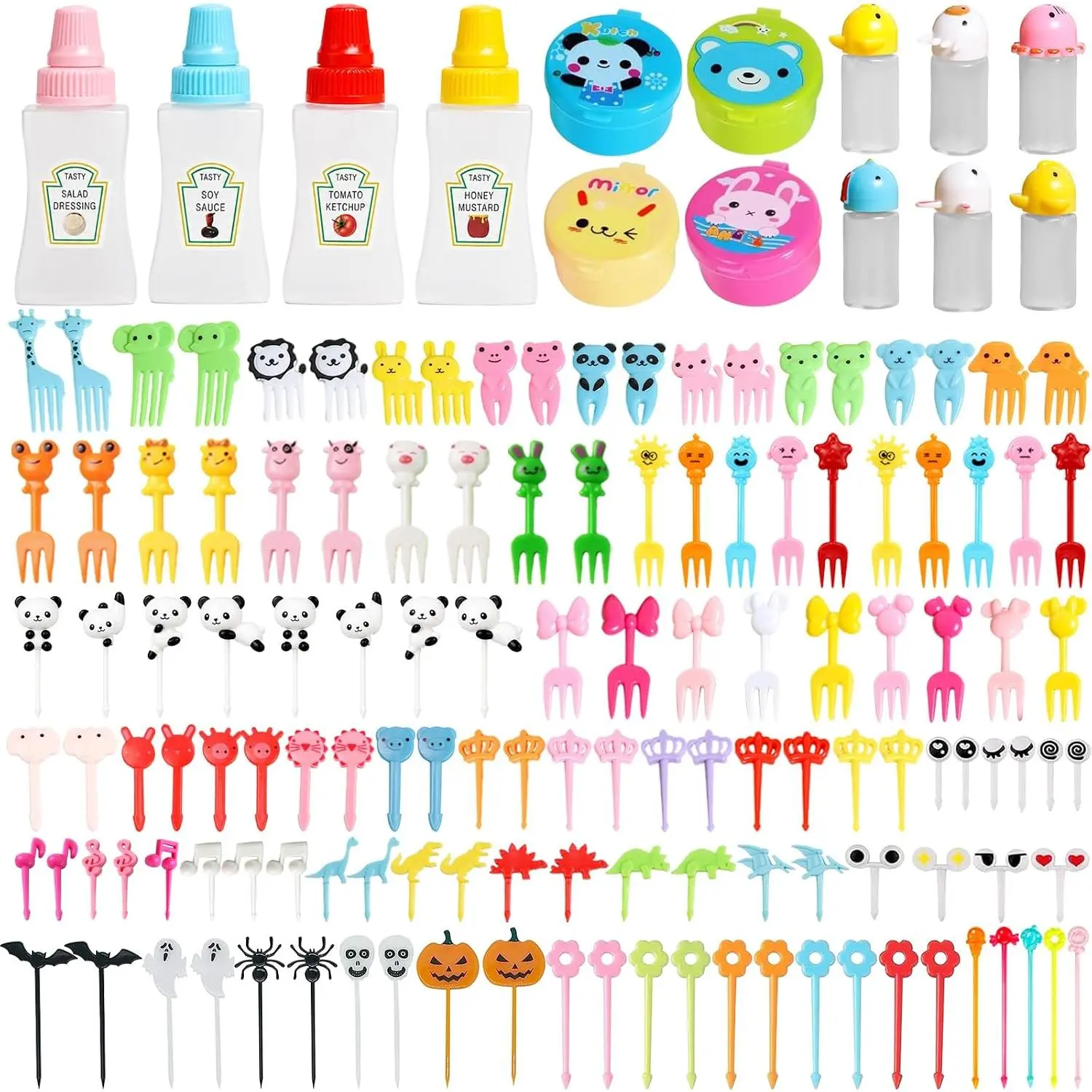 152 count Bento Box Accessories Including  Picks Condiment Squeeze Bottles with Funnel   Fruit  Toothpicks for Camping Office Accessories
