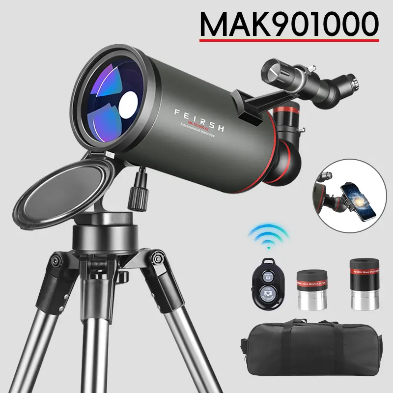 Professional High-definition Astronomical Telescope, 90mm Aperture, 1000mm Focal Length. Comes With A PL Eyepiece, An AZ Stainless Steel Tripod, And A Smartphone Mount. An Excellent Value Choice For Outdoor Observation And Science Education.