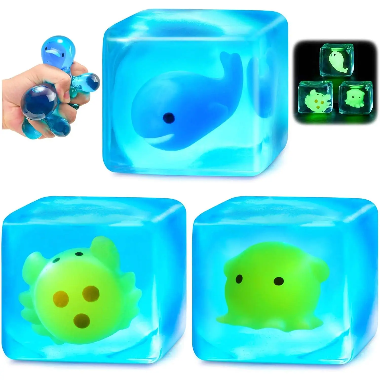 Squishy Stress Cube Fidget Toys Adults - Glow in The Dark Sensory Toys for Kids with Autism Stress Balls for Kids Teens Squeeze Toys for Anxiety Easter Basket Stuffersfidget toys
