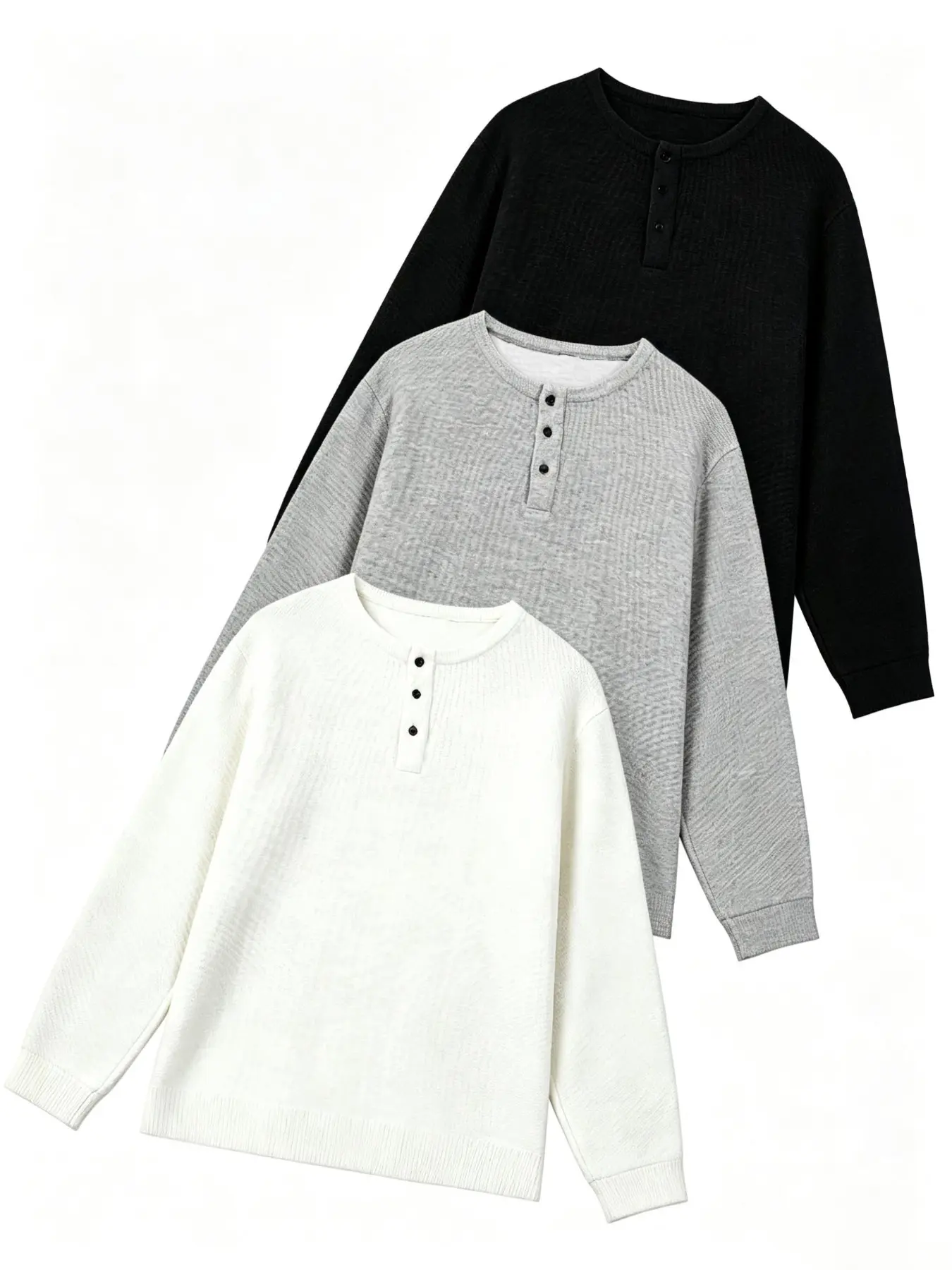 Men's Plain Waffle Knit Henley Shirt, Classic Casual Long Sleeve Button T-Shirt, Comfortable and Stylish Top for Daily Wear