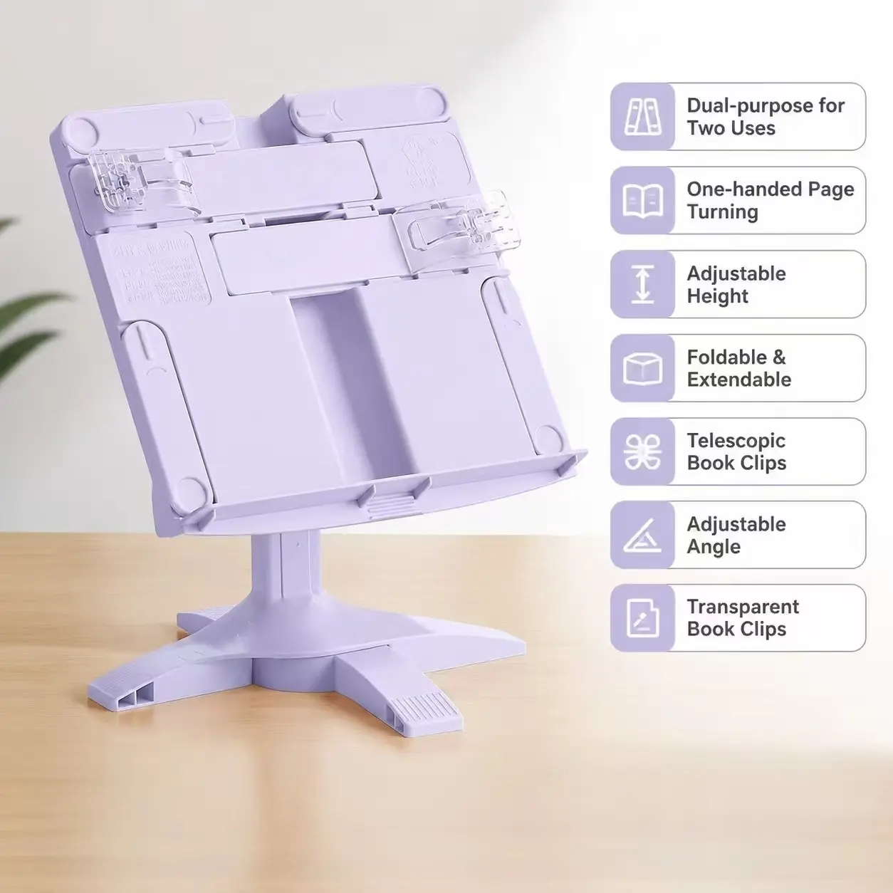 Height Adjustable Book Stand for Reading Ergonomic Desktop Book Holder with Page Clips for Textbooks Cookbooks Tablets