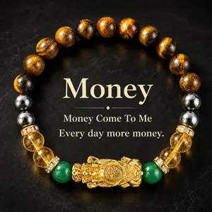 Arpurraina Money Attraction Crystal Bracelet, Feng Shui Pixiu Natural Stone Beaded Bracelet with Citrine,  Black Obsidian & Tiger Eye for Good Luck Wealth Energy,Success & Protection,Pi Yao, Spiritual Jewelry bracelet men unique daily wear gift
