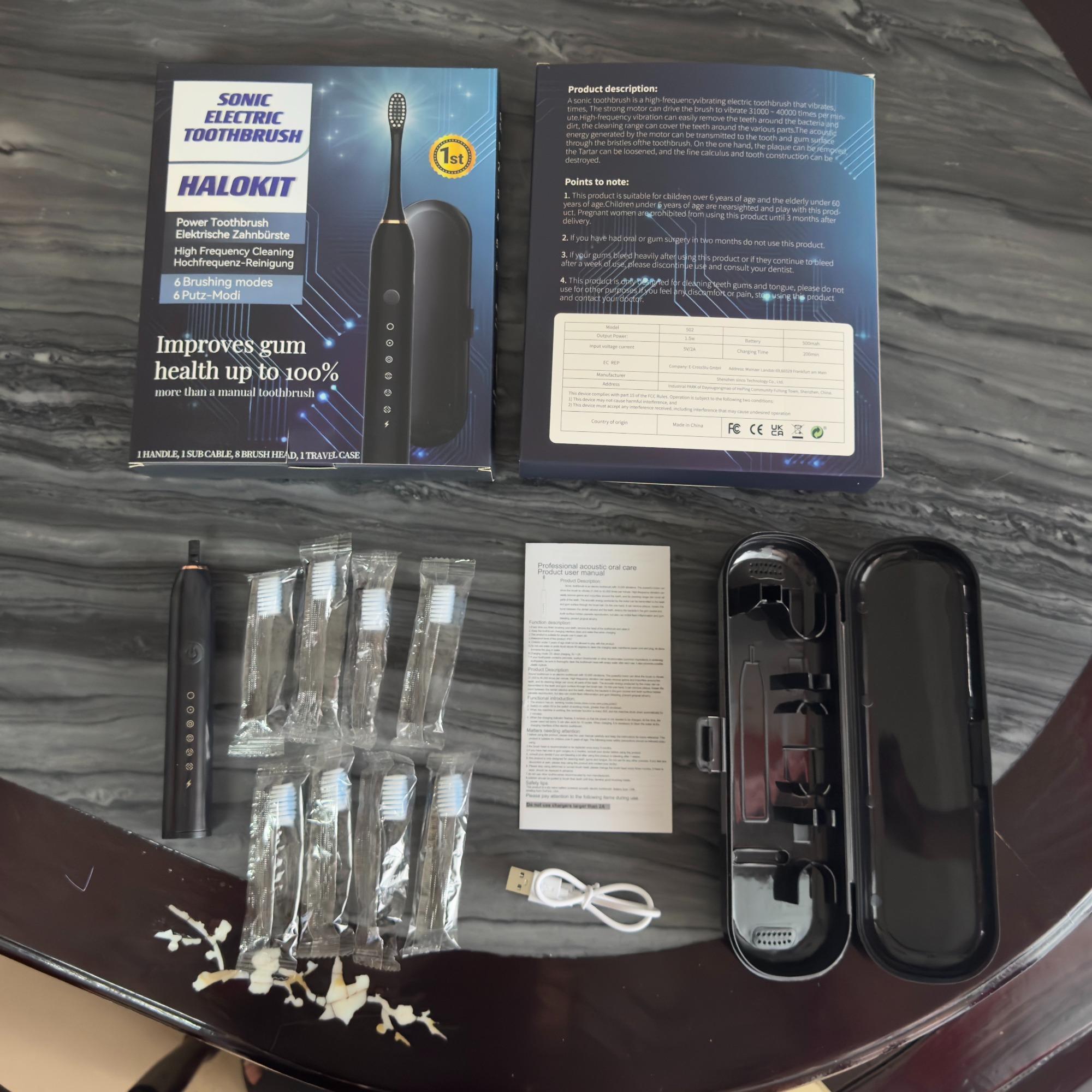 Electric Toothbrush With Brush Heads Set, Waterproof Sonic Toothbrush, USB Rechargeable Toothbrush For Adults, Stocking Filler