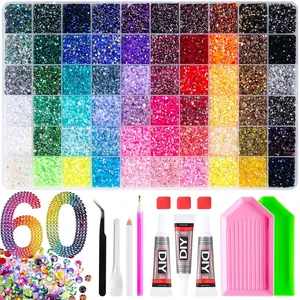 1Box 60 Colors 3mm Trendy Nail Bedazzling Rhinestones Kit,AB Iridescent Crystal Rhinestones Semi-circular Flatback Resin Diamond Decoration DIY Nails Birthday Holiday Ornaments Nail Art Supplies