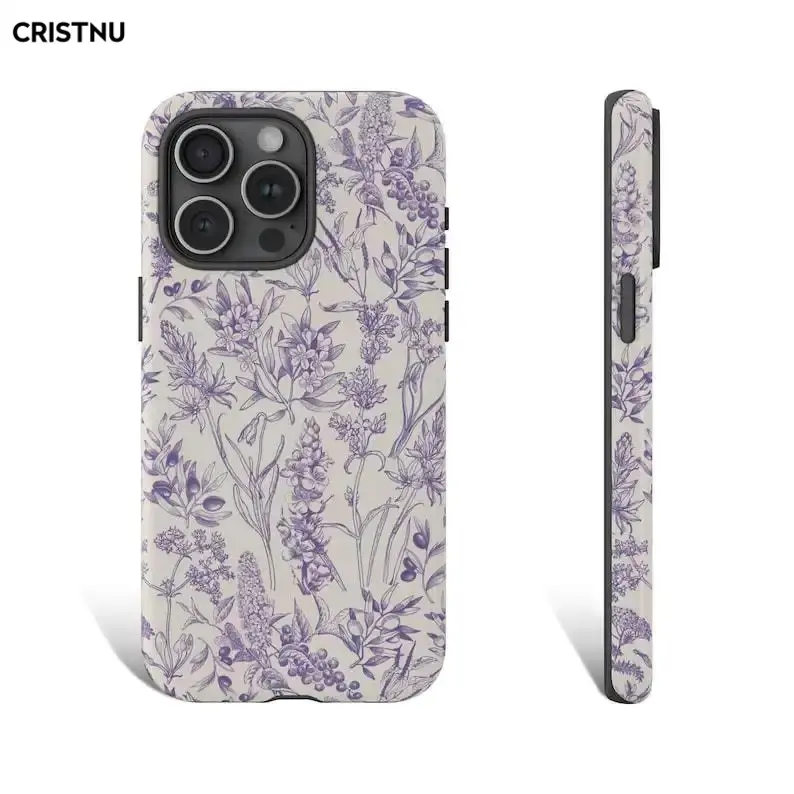Lavender Floral Phone Case Lavender Wildflower Phone Case Flower and Leaves Phone Case For iPhone 15Pro, 14, 13, 12, 11, 8, XR Mini, Pro Max, Plus aesthetic case flower case Accessories Protection Smartphone Screen Prote Compatible with iPhone 17 Pro case