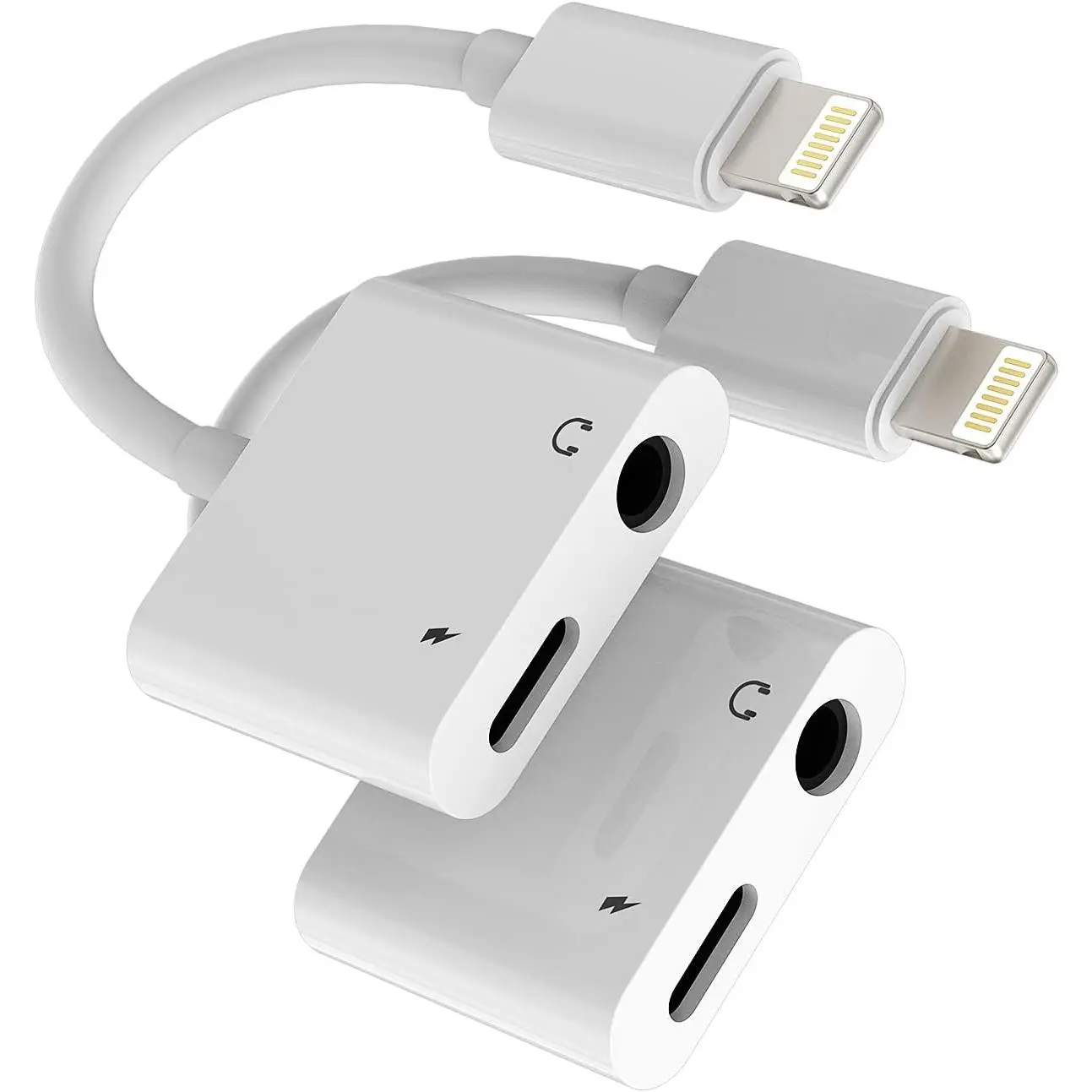 Headphone Adapter(2pack) Compatible with Lightning to 3.5mm AUX Audio Jack and Charger Dongle Earphone Splitter Compatible for iPhone 11 12 pro xs xr x 8 for Ipad Converter Charging Connector