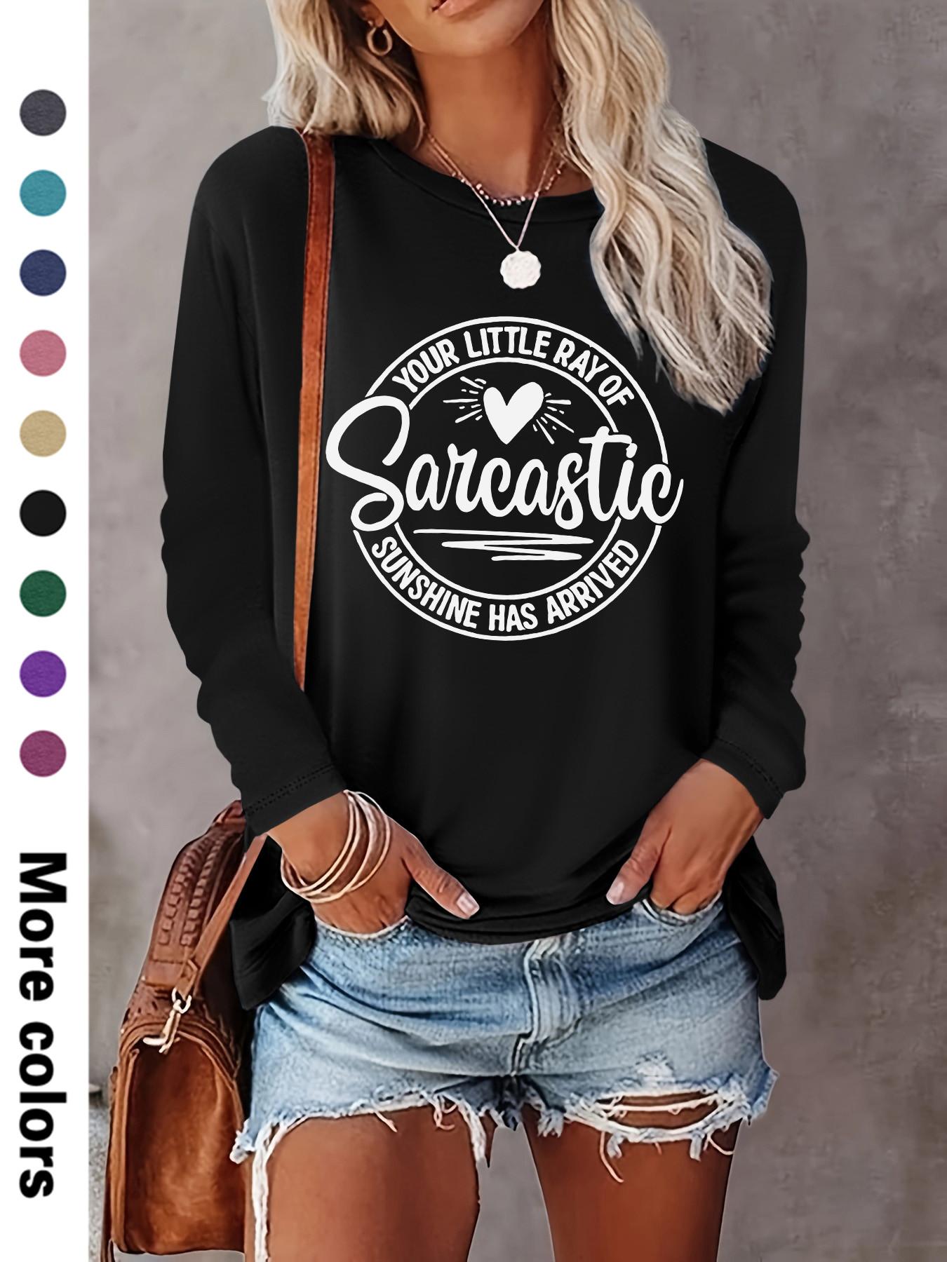 Women's Letter & Heart Print Round Neck Tee, Casual Long Sleeve Crew Neck T-shirt for Daily Wear, Ladies Clothes for All Seasons