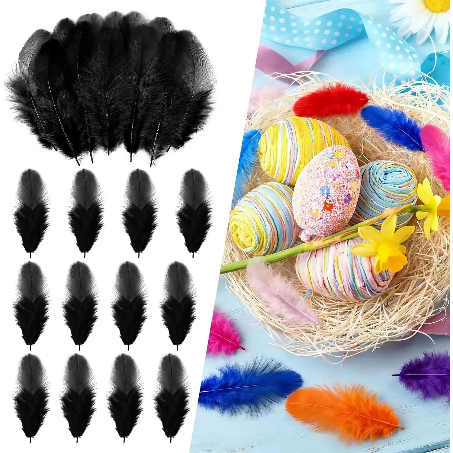 Craft Rooster Feathers 300pcs 3-5inch for Kindergarten DIY Crafts Wedding Home Party Dream Catcher Supplies Decorations Black