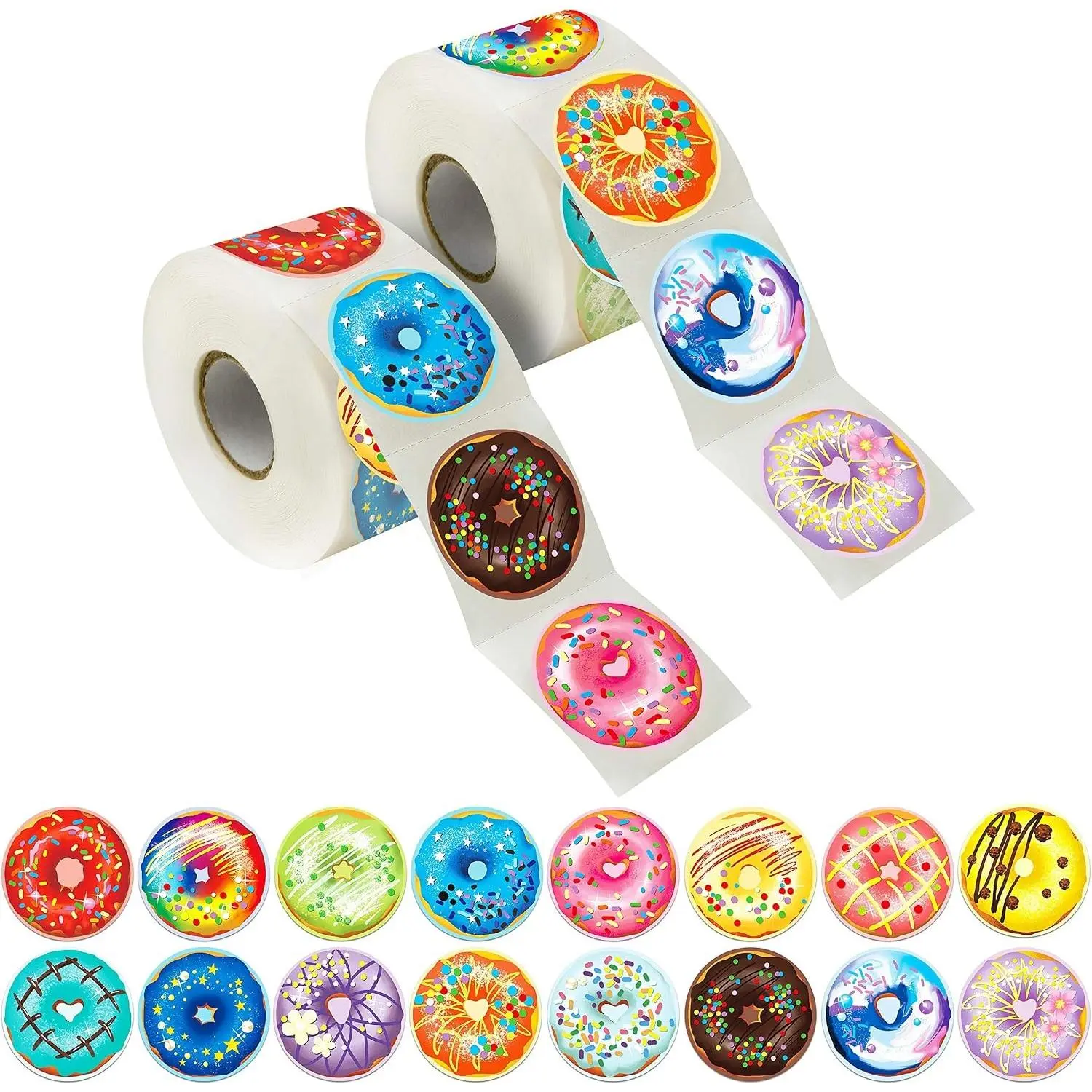 600 Pcs Donut Party Decoration Teacher Reward Encouragement Motivational Sticker Mega Pack 16 Designs with Perforation Line (Each Measures 1.5" in Diameter)