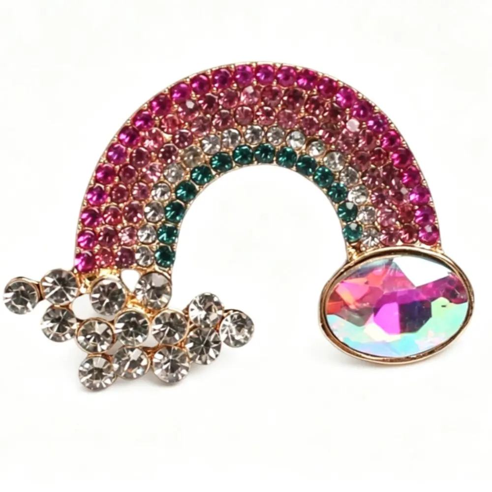 Gradient Pink Blue Rhinestone Rainbow Cloud Crystal Gold Brooch Unisex Dreamy Lapel Pin Gift