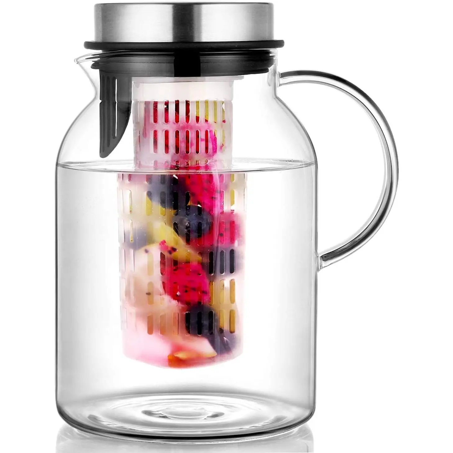 2 Qt Glass Fruit Infuser Water Pitcher with Removable Lid, High Heat Resistant Infusion Carafe for Hot & Cold Water, Flavor-Infused Beverages & Iced Tea